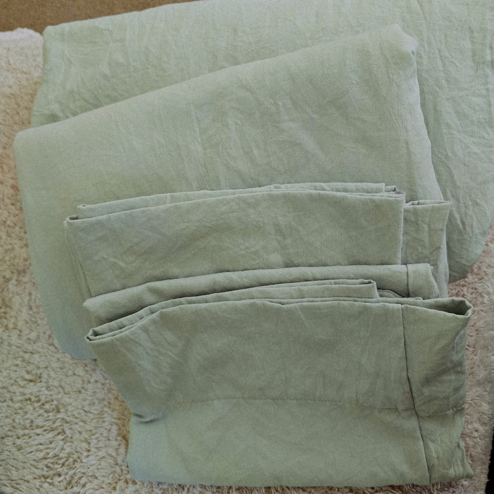 Soft Green Linen Sheets